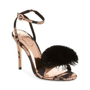 Ted Baker Elynie Pompom Stiletto Black Zebra Metallic Heels (TB 40.5 = US 9½)